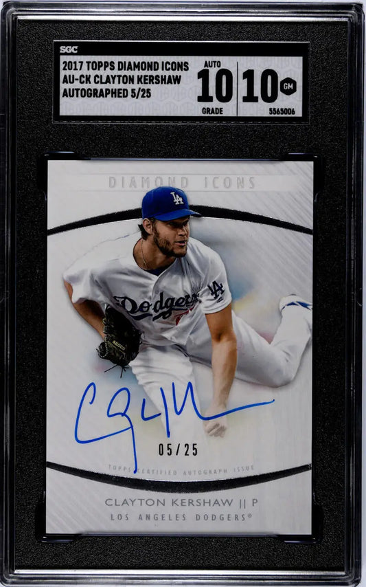 Graded Clayton Kershaw baseball card, Dodgers pitcher, autographed 05/25, SGC 10 Gem
