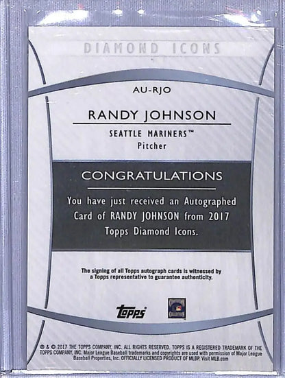 Autograph authentication card for Randy Johnson in 2017 Topps Diamond Icons Seattle Mariners