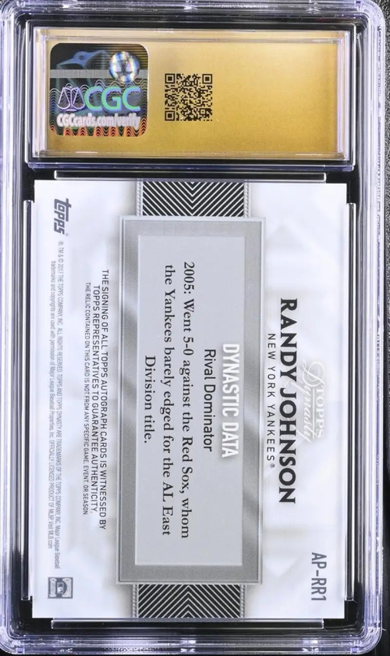 Graded card holder for 2017 Topps Dynasty Randy Johnson New York Yankees baseball card