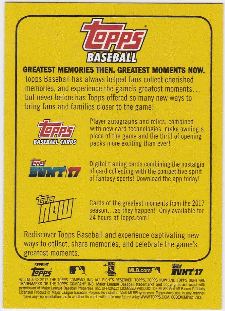 Back cover of Topps baseball card packaging featuring Greatest Moments Memories Mark McGwire