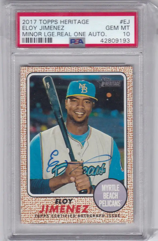 Eloy Jimenez PSA 10 card in case from 2017 Topps Heritage Minor League collection