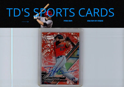 Signed Trey Mancini baseball card from 2017 Topps High Tek Orange Magma Diffractor