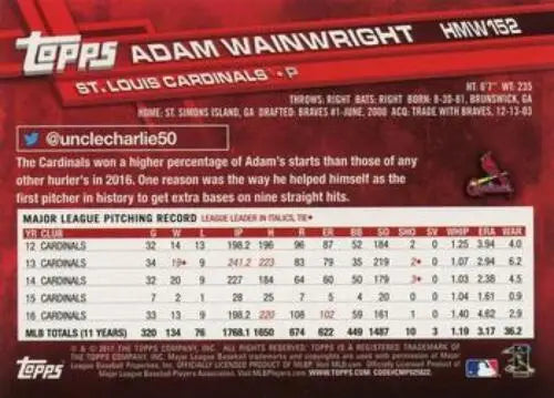 2017 Topps Holiday HMW152 Adam Wainwright NM-MT baseball card with original gloss