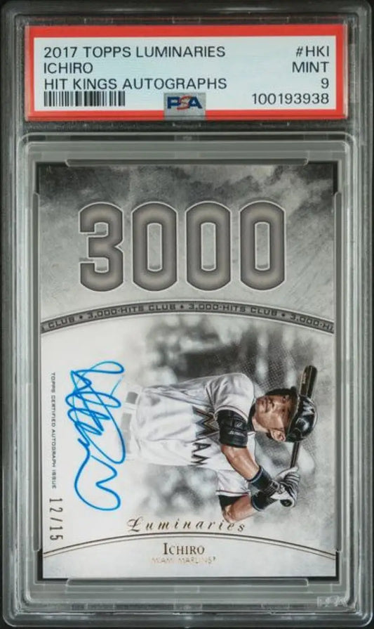 PSA-graded 2017 Topps Luminaries Hit Kings Ichiro auto card for Miami Marlins fans