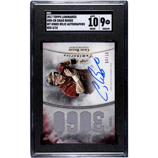 2017 Topps Luminaries Hit Kings Relics Red #HKR-CB Craig Biggio SGC 9 MINT MEM Auto 4/10 Houston Astros Baseball Card