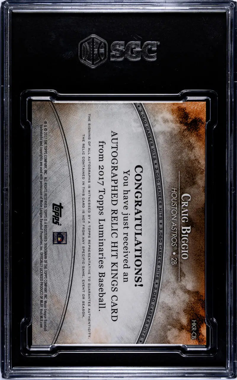 Graded Craig Biggio Houston Astros Baseball Card in protective case with label visible