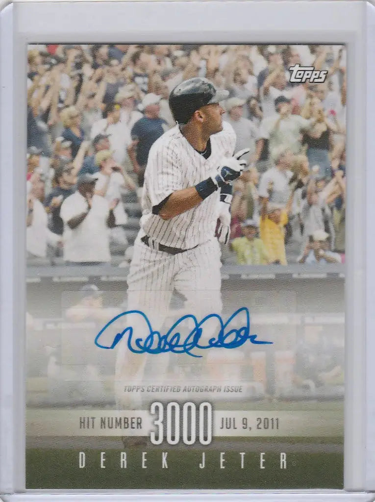 Derek Jeter Hit Number 3000 Autographed Baseball Card New York Yankees Collectible