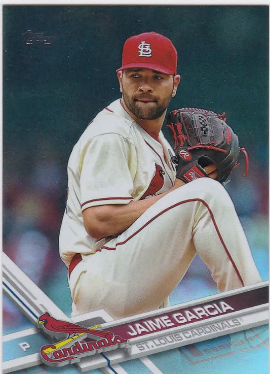 Baseball player in St. Louis Cardinals uniform pitching, Topps Rainbow Foil, Garcia St Louis