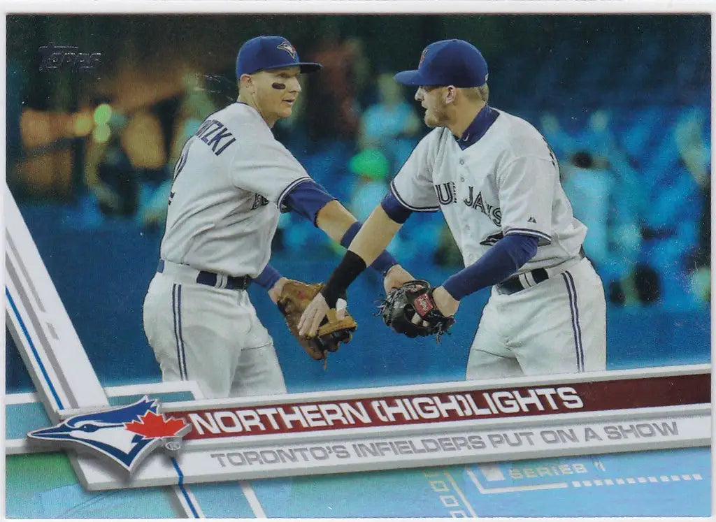 Topps Rainbow Foil Northern Highlights Card featuring Toronto Blue Jays players celebrating
