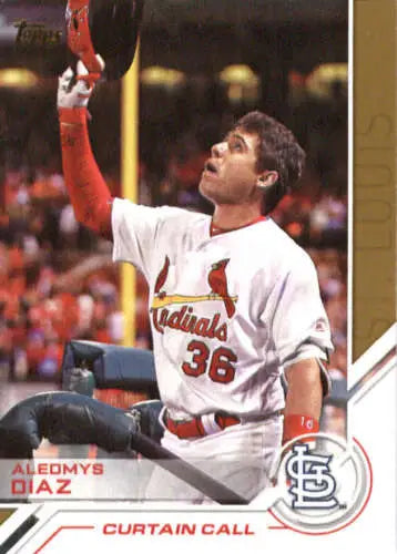 Aledmys Diaz in white uniform acknowledging crowd in 2017 Topps Salute card