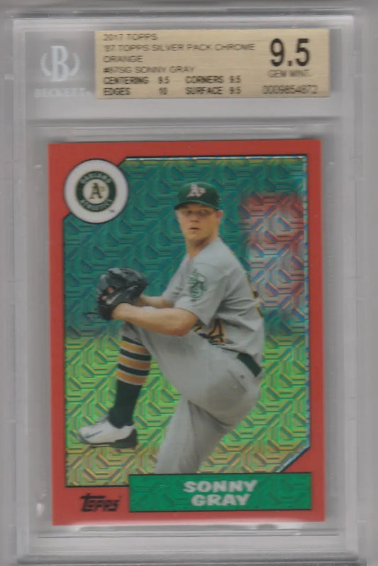 Graded 2017 Topps Series Silver Pack Orange Chrome #87SG Sonny Gray BGS 9.5 in holder