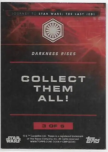 Topps Star Wars trading card, 2017 Journey to The Last Jedi with original gloss finish