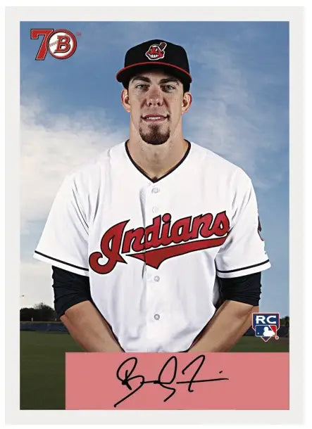 Baseball player in Cleveland Indians jersey with signature, featuring Bradley Zimmer Topps TBT