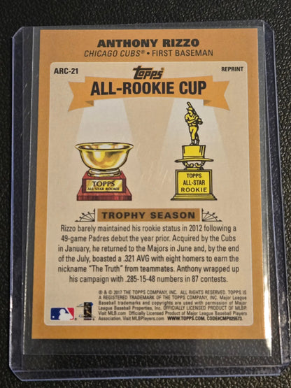 Anthony Rizzo Topps baseball trading card in clear protective sleeve for Rizzo Topps collection
