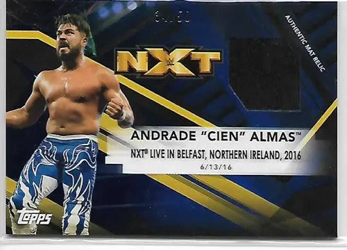 WWE NXT mat relic trading card featuring Andrade Cien Almas from Topps WWE NXT series