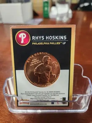 Rhys Hoskins baseball card from 2018 Baseball Treasure Coin Card series featuring a coin card design