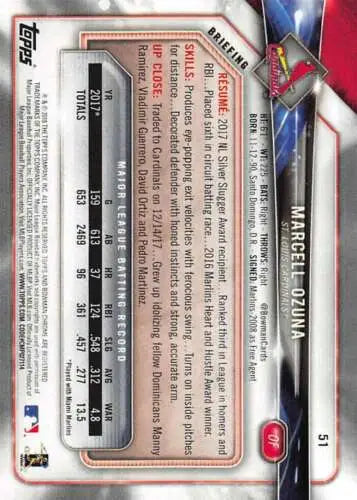 2018 Bowman #51 Marcell Ozuna NM-MT Cardinals original gloss baseball card for sale
