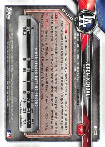2018 Bowman Prospects #BP23 Jeren Kendall NM-MT Dodgers - Trading Cards
