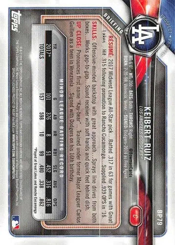 2018 Bowman Prospects #BP79 Keibert Ruiz NM-MT Dodgers - Trading Cards