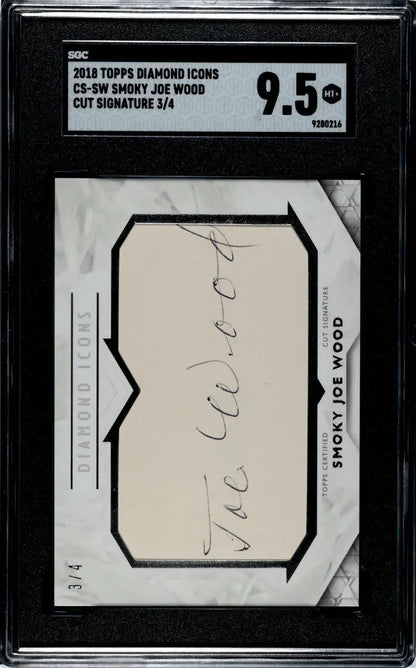 Graded BGS 9.5 2018 Topps Diamond Icons Smoky Joe Wood cut signature card in case