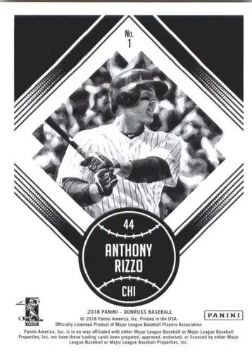Black and white Anthony Rizzo baseball card from 2018 Donruss Diamond King series