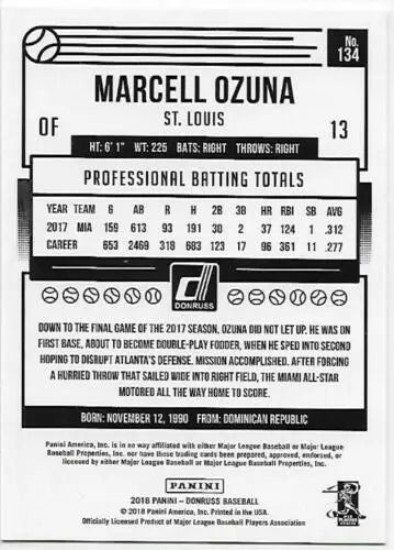 2018 Donruss #134 Marcell Ozuna NM-MT Cardinals baseball card with original gloss