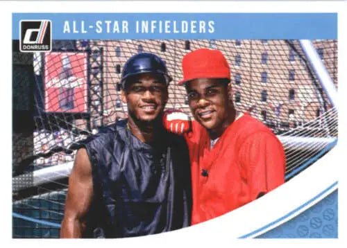 Baseball card featuring Barry Larkin and Gary Sheffield with original gloss finish