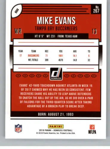 Mike Evans 2018 Donruss #267 NM-MT football card with original gloss for collectors