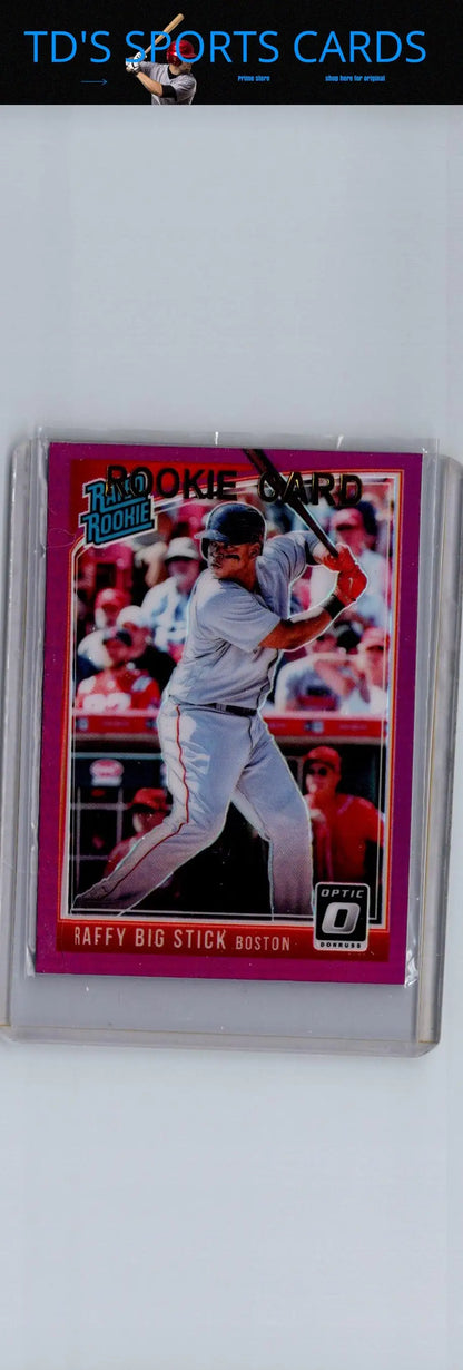 Framed Rafael Devers rookie card from 2018 Donruss Optic Pink collection