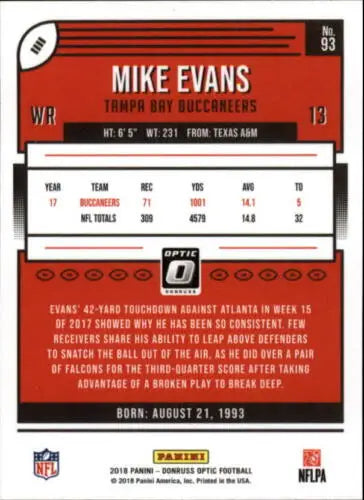 Mike Evans football card 2018 Donruss Optic NM-MT Buccaneers original gloss collectible