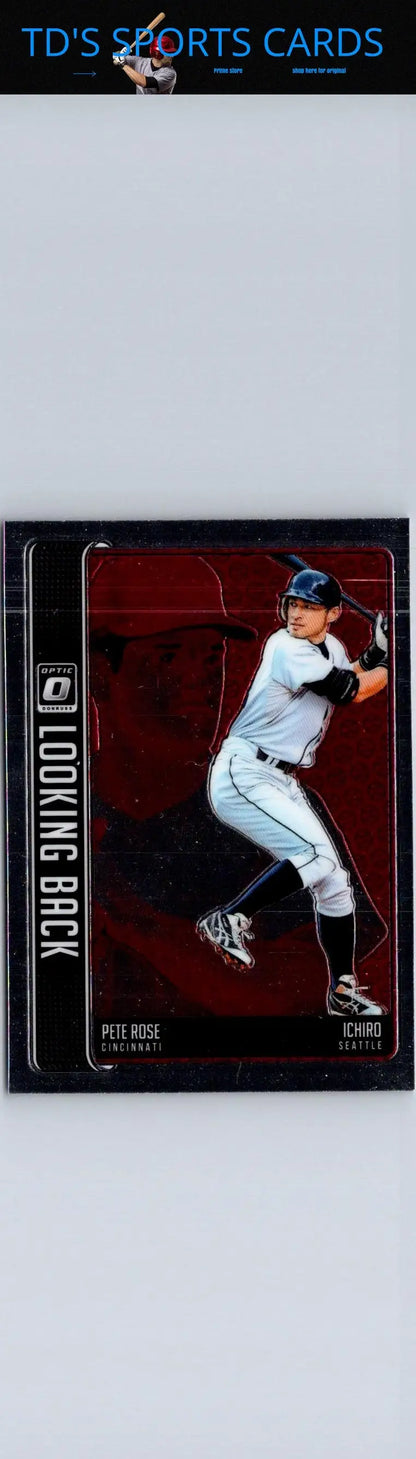 Baseball card featuring Pete Rose and Ichiro Suzuki from 2018 Donruss Optic LB4 series