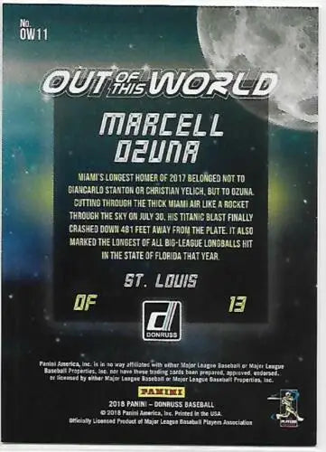 2018 Donruss Out of this World Crystals Marcell Ozuna baseball card with original gloss