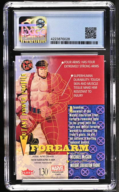 Muscular superhero trading card in case, showcasing Professor Xavier Hidden Message design
