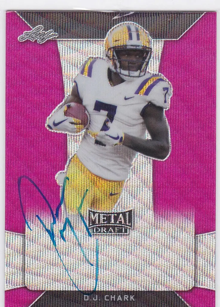 Football trading card of D.J. Chark in LSU uniform, featuring auto RC pink design