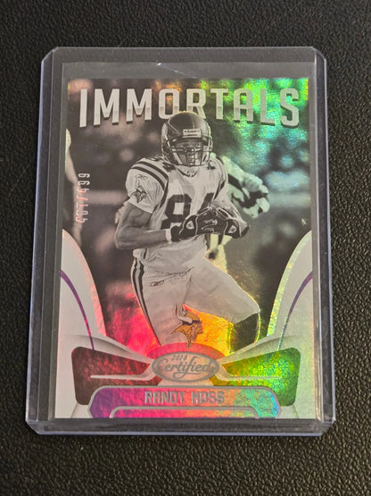 Holographic Randy Moss Mirror Silver trading card from Panini Certified, numbered 66/999