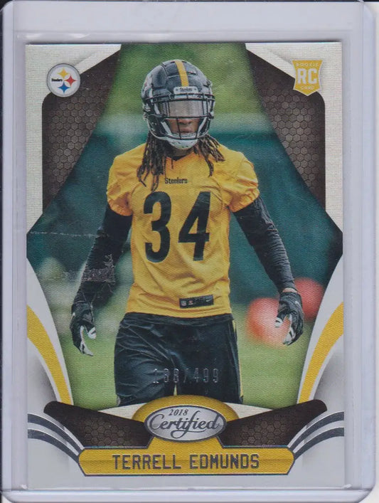 Panini Certified Terrell Edmunds RC football card from 2018 Pittsburgh Steelers коллекция