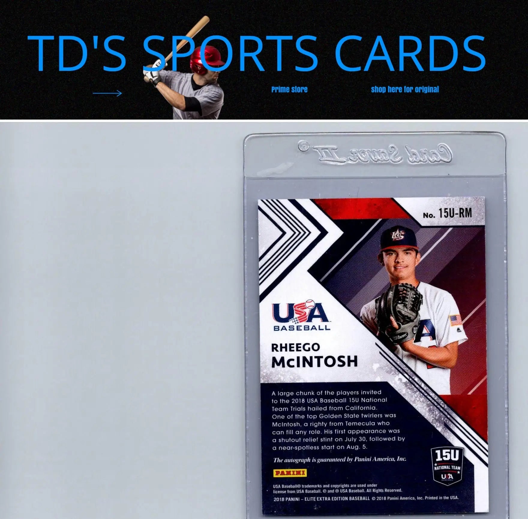 Rheego McIntosh baseball card from Panini Elite Extra Edition with signatures in blue ink