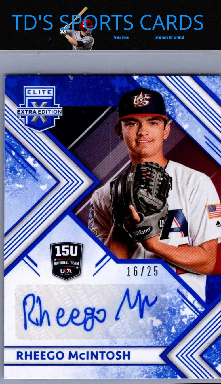 Autographed Rheego McIntosh baseball card from Panini Elite Extra Edition series