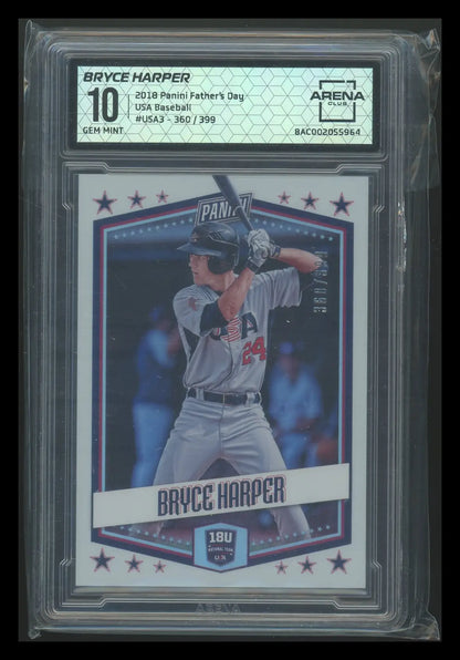 Graded Day USA Baseball Bryce Harper baseball card from 2018 Panini Arena Club