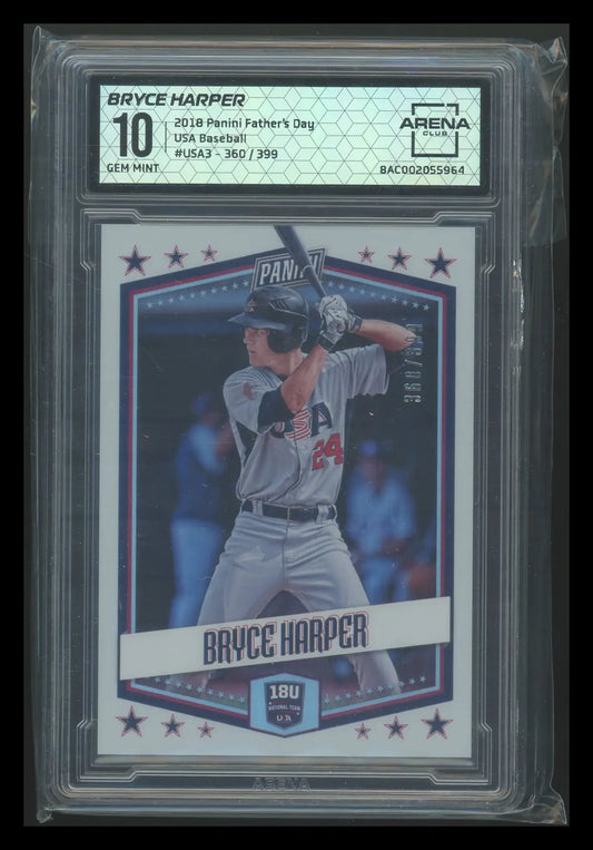 Graded Day USA Baseball Bryce Harper baseball card from 2018 Panini Arena Club