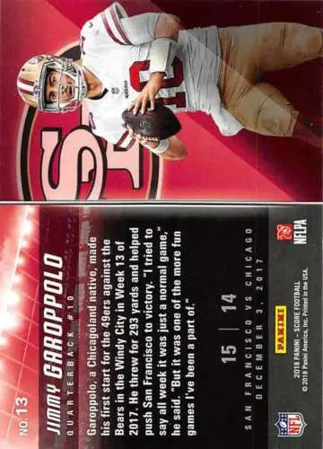 Jimmy Garoppolo football card 2018 Scoreboard #13 original gloss NM-MT 49ers