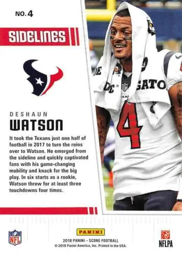 Deshaun Watson football card, 2018 Score Sidelines, original gloss, NM-MT Texans