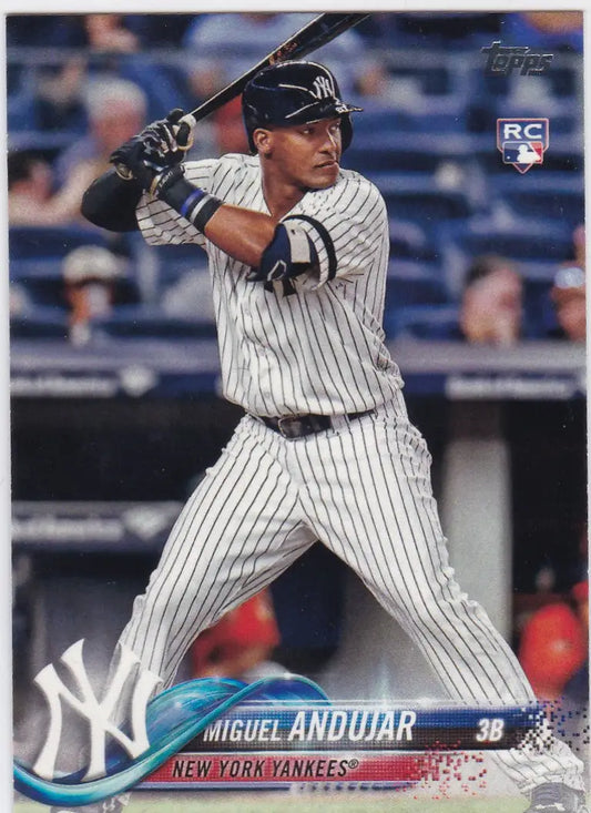 Miguel Anduhjar at bat in New York Yankees pinstripes, 2018 Topps trading card