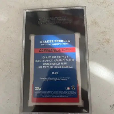 Framed Walker Buehler rookie autograph card from 2018 Topps Big League featuring league rookie autographs