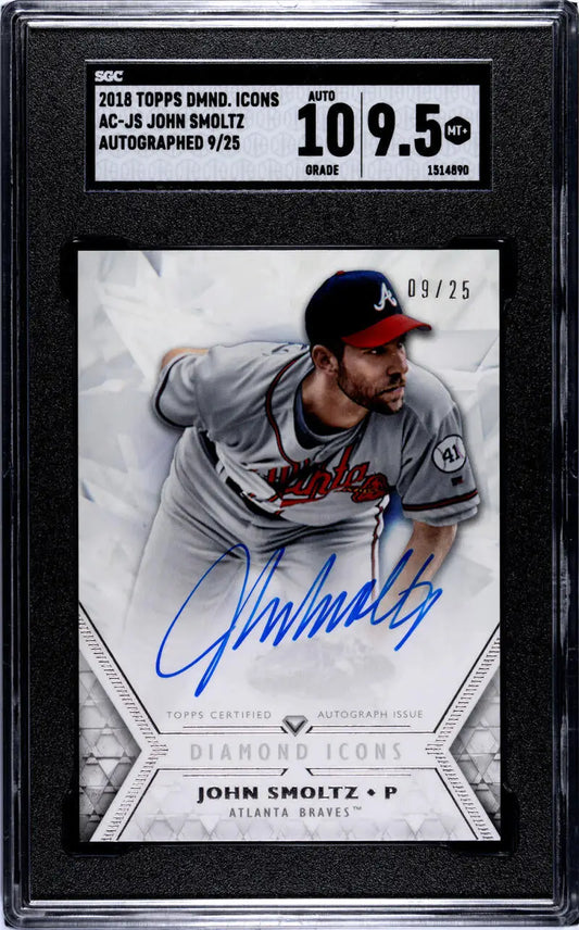 Graded 2018 Topps Diamond Icons John Smoltz Atlanta Braves baseball card with autograph