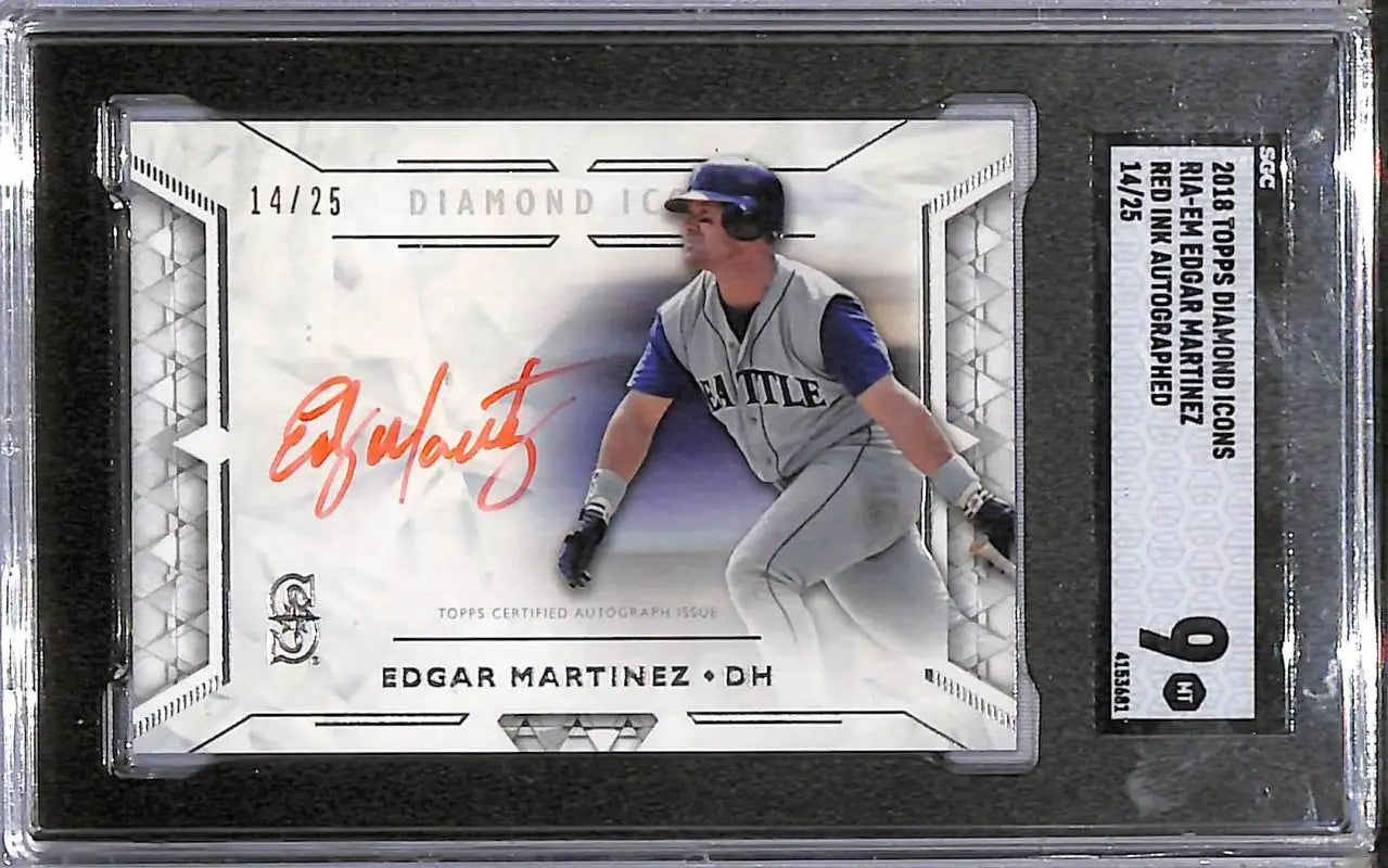 Graded Edgar Martinez autographed baseball card with red ink from 2018 Topps Diamond Icons