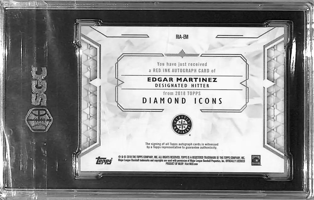 Encased Edgar Martinez autograph card with red ink from 2018 Topps Diamond Icons