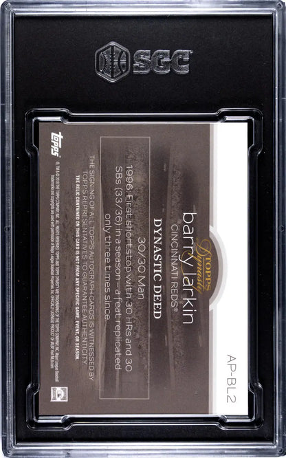 Barry Larkin Cincinnati Reds card in protective case from Topps Dynasty Patches