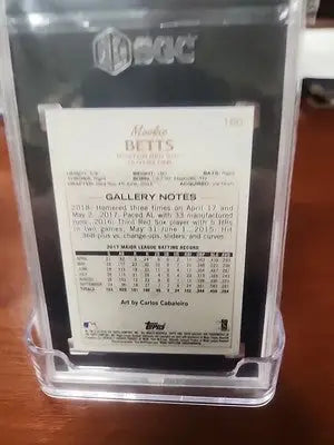 Mookie Betts baseball card in protective case from 2018 Topps Gallery Gem Mint 10