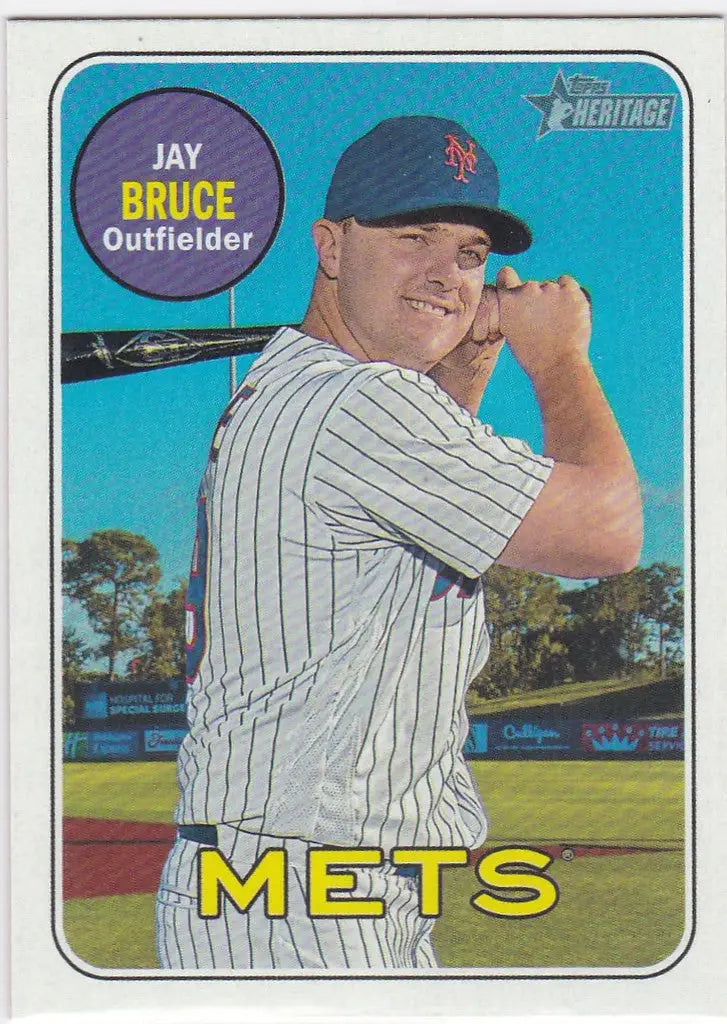 Baseball card of Jay Bruce in batting stance from Topps Heritage New York Mets